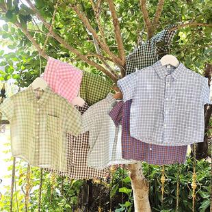 贝哆哈儿童短袖衬衫中小童夏季翻领格子衬衫男童女童衬衣休闲上衣