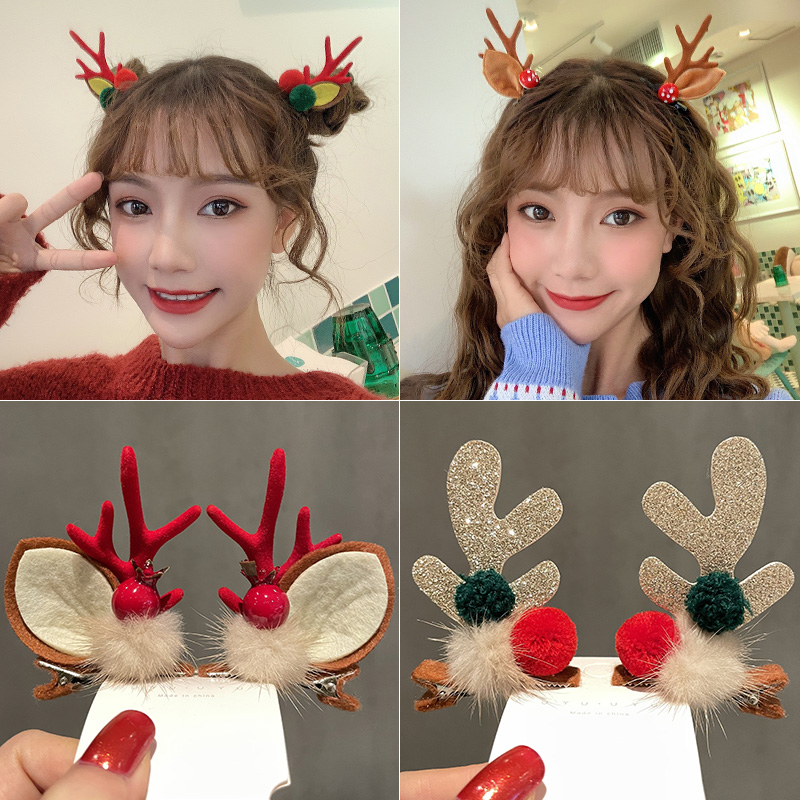 圣诞发夹儿童鹿角顶夹女孩发卡
