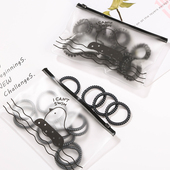 韩国黑色电话线发圈大号小号头绳细款 20条 袋 扎头发无痕皮筋头饰