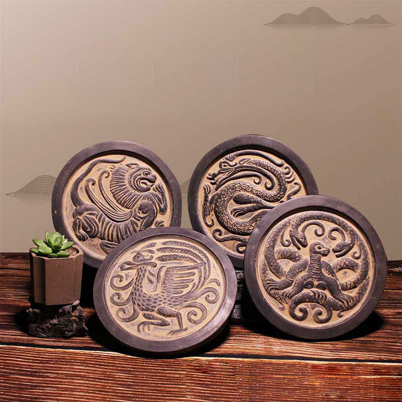 王莽四神四灵瓦当四象青龙白虎朱雀玄武拓印拓版中式客厅桌面摆件