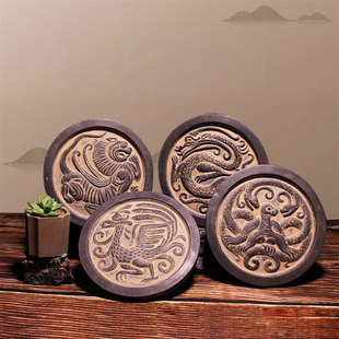 王莽四神四灵瓦当四象青龙白虎朱雀玄武拓印拓版中式客厅桌面摆件