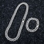 欧美嘻哈不锈钢镶AAA莱茵石扣头古巴链ice chain cuban out miami