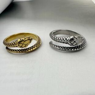 嘻哈美式复古赤链衔尾蛇戒指男士潮牌高级感个性女生自律尾戒指环