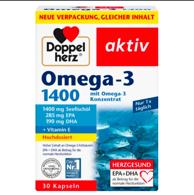 德国双心浓缩深海鱼油Doppelherz欧米茄3EPA DHA1400mg Omega-3