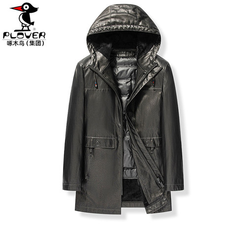 绵羊皮外套男连帽皮衣羽绒内胆冬