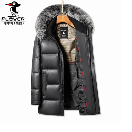 皮羽绒服男士真皮外套连帽狐狸毛领90白鸭绒2025新款海宁绵羊皮衣