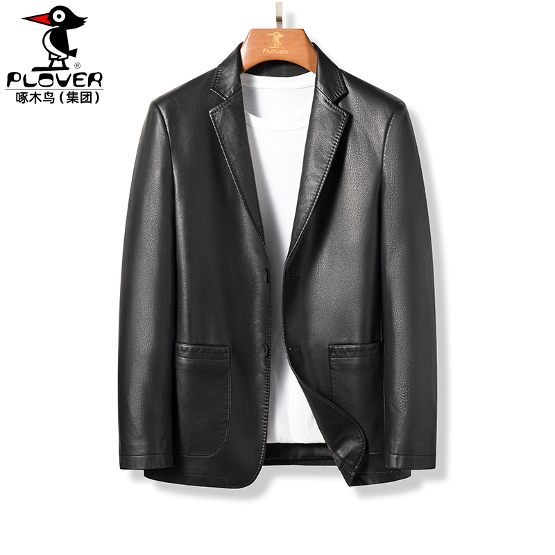 皮衣男真皮外套西装领黑色修身单皮西服2025新款高端绵羊皮海宁