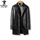 新款 黑色帅气绵羊皮大衣加绒冬季 高档真皮风衣 外套中长款 皮衣男士