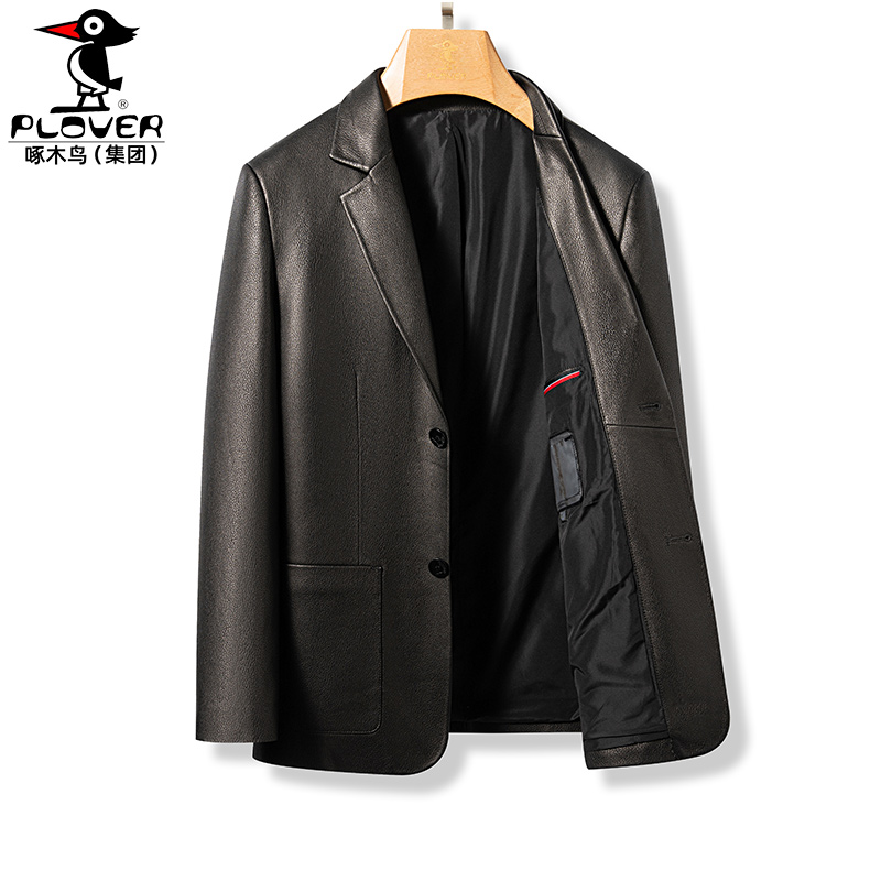 海宁真皮西服男士外套西装领黑色百搭2025新款高档山羊皮男皮衣