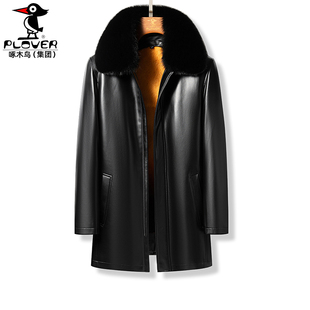 中老年皮衣男真皮夹克狐狸毛领黄金貂内胆海宁新款 皮草绵羊皮外套