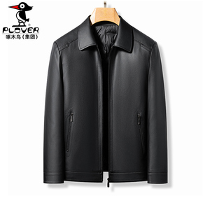 真皮衣男士外套黑色翻领皮羽绒服内胆冬季海宁新款高档绵羊皮夹克