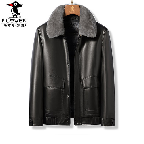 羽绒内胆可卸外套皮衣夹克貂毛领