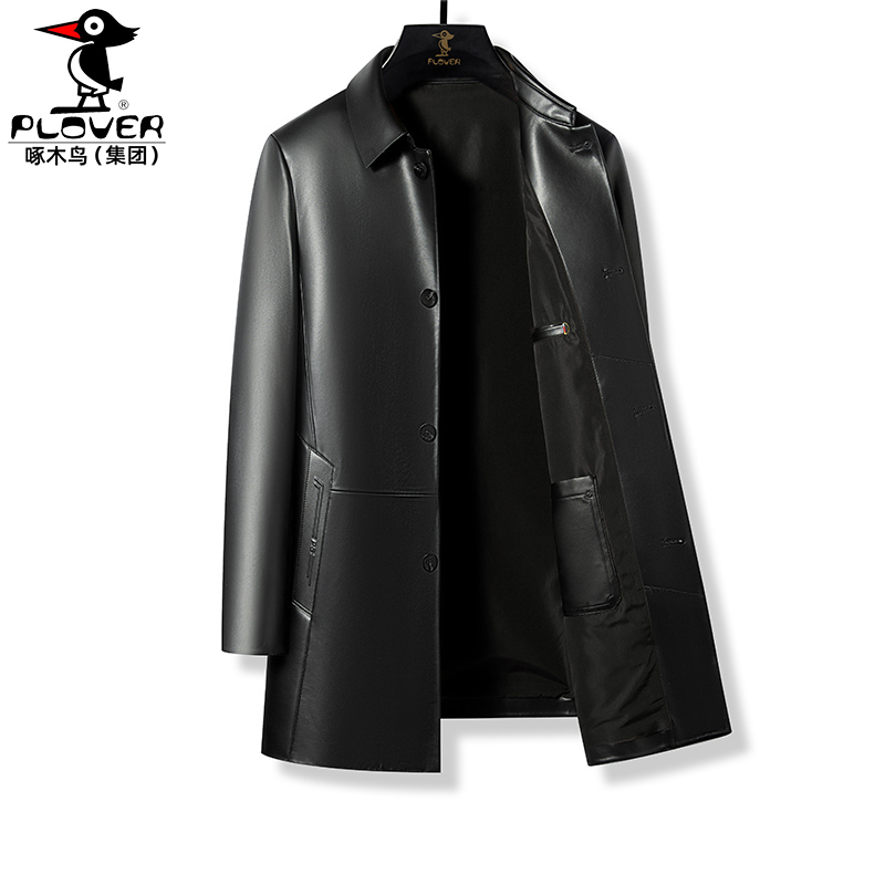 海宁头层皮中长款皮衣男外套翻领