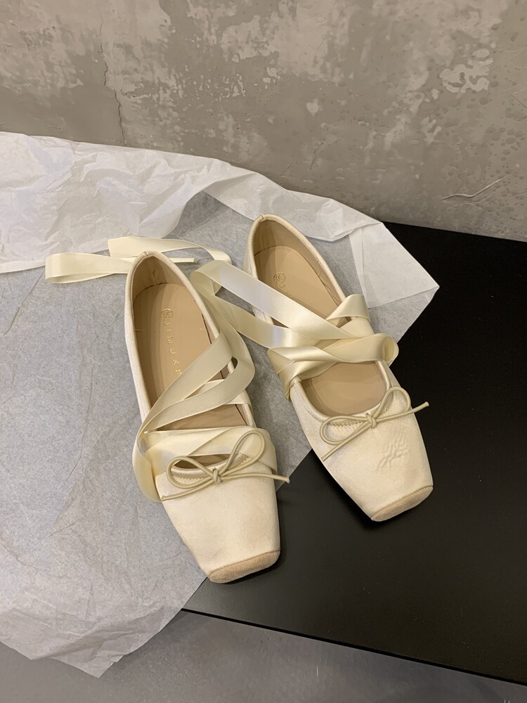 FLAT EVENING SHOES PINK MARY JANE FAIRY SHOES 2023 NEW SPRING SQUARE TOE SATIN BALLET SHOES