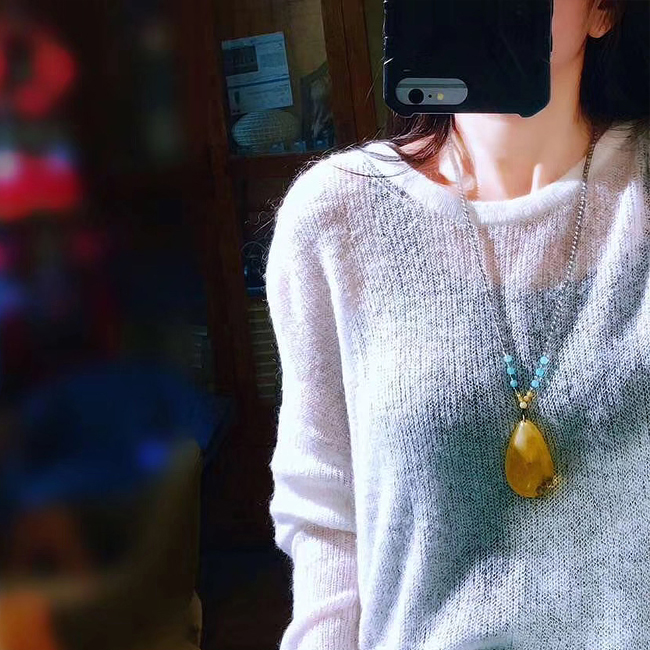 碧雅俄料天然金绞蜜妖花水滴形吊坠送毛衣项坠链17.88g高档送证书