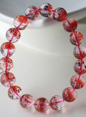 碧雅 草莓晶手链 收藏冰种聚宝盆12mm红色水晶手串一物一图36.64g