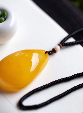 碧雅 天然原矿俄料满蜜鸡油黄水滴形吊坠毛衣送链35.51g一物一图