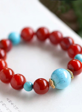 碧雅原创满色满肉南红玛瑙手链大颗粒12mm男款女款高档42.57g证书