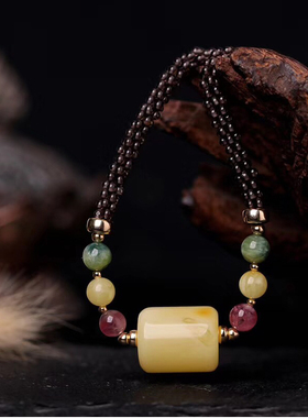 碧雅珠宝天然波罗的海鸡油黄满蜜蜜蜡桶珠项链15.78g送证书