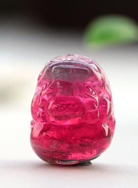 碧雅 红蓝西瓜碧玺吊坠雕刻件貔貅项坠皮丘挂件一物一图5.64g证书