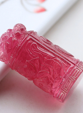 碧雅珠宝红碧玺吊坠 一物一图雕刻柱子项坠柱形挂件25.89g附证书