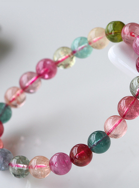 碧雅碧玺手链正品9mm糖果色多彩玻璃体21.67g红绿蓝证书