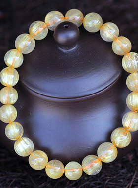 碧雅 金发晶手链正品8.5mm顺发猫眼黄发晶天然水晶手串19.14女款