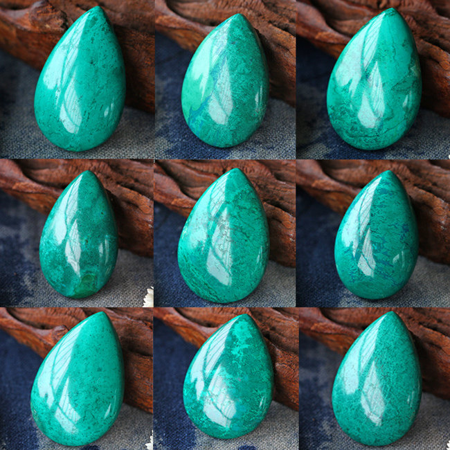 碧雅凤凰石吊坠风景石蓝绿色水晶吊坠水滴状项坠复古一物一图简约