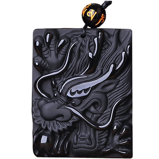 碧雅乌金黑曜石吊坠磨砂水晶项坠龙头龙首龍图案项坠男士女款霸气