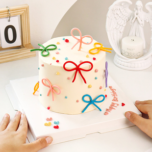 饰彩色巧克力多巴胺ins风甜品点缀 翻糖蝴蝶结成品儿童生日蛋糕装