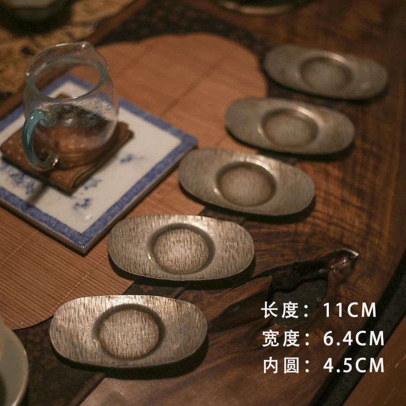 祥福鎏银陶杯托小品杯茶道零配