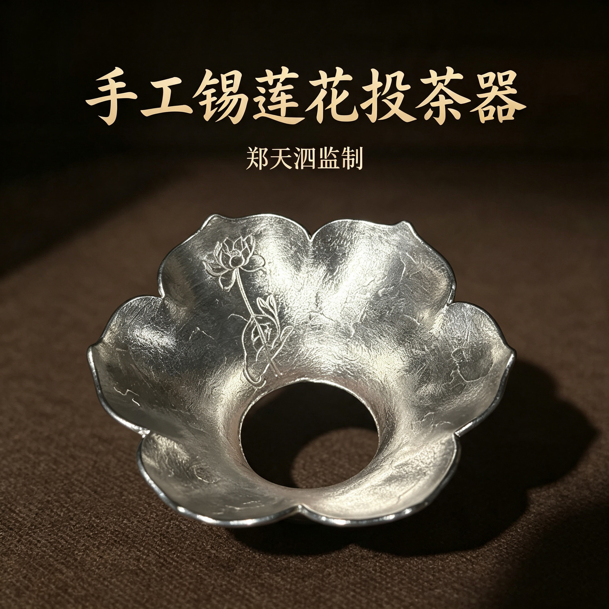 郑天泗手工莲花纯锡投茶器