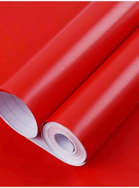 墙纸自粘卧室温馨壁纸防水pvc即时贴纯色红色幼儿园家具翻新贴纸