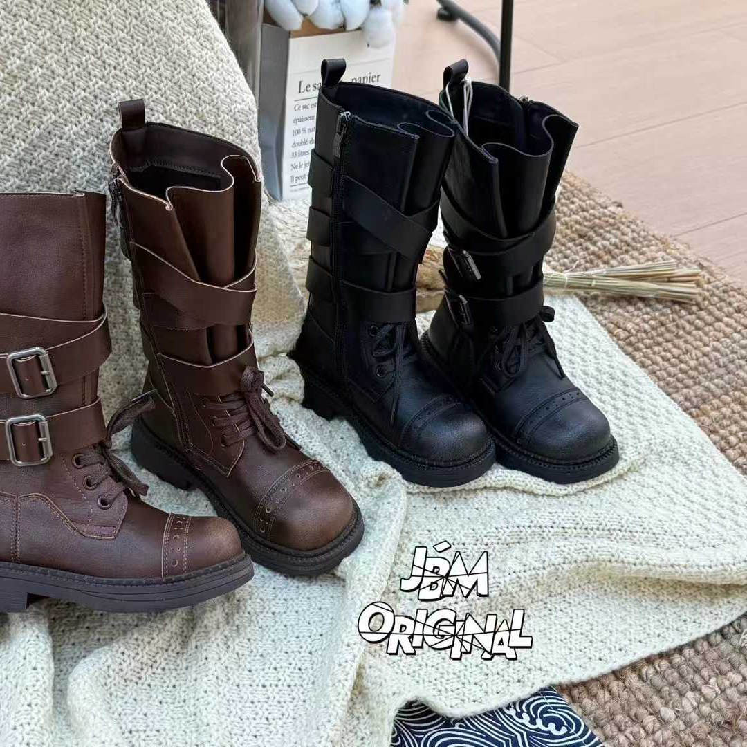 JBM 女童英伦长靴鞋儿童亲子潮秋季新款女童中筒靴小黄靴