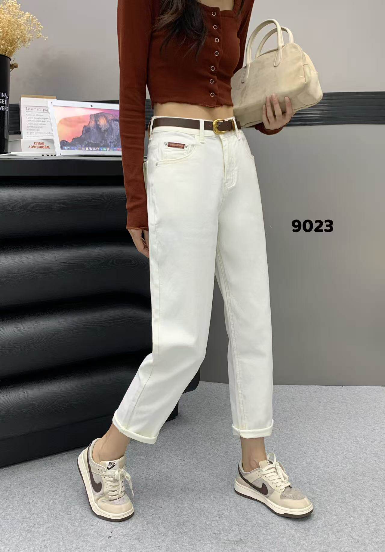 王豪新款白色牛仔裤女春夏2025显瘦弹力小脚哈伦裤女小个子九分裤