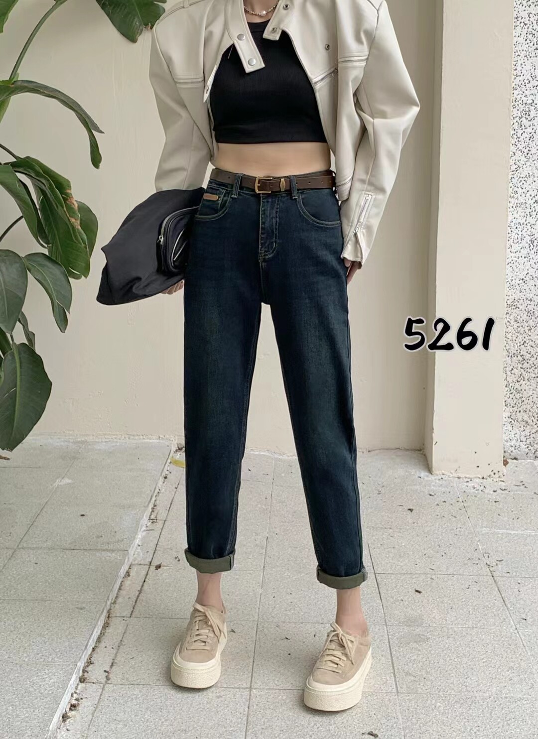 王豪秋冬季新款老爹牛仔裤女2023欧货做旧宽松哈伦裤BF九分裤垮裤
