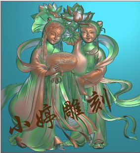 戏蝉木雕图仙姑雕刻图墓碑板精雕图莲花童子浮雕图石雕图木雕图