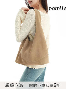 Pomiimo 简约牛皮大容量通勤休闲单肩托特包麂皮大包