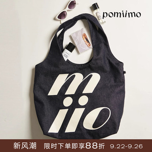 Pomiimo 兩面圖案不掉色牛仔大容量通勤上學(xué)百搭輕便單肩女托特包