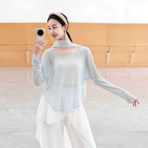 古典舞飘逸纱衣身韵宽松系带舞蹈服中国舞现代舞练功服上衣罩衫