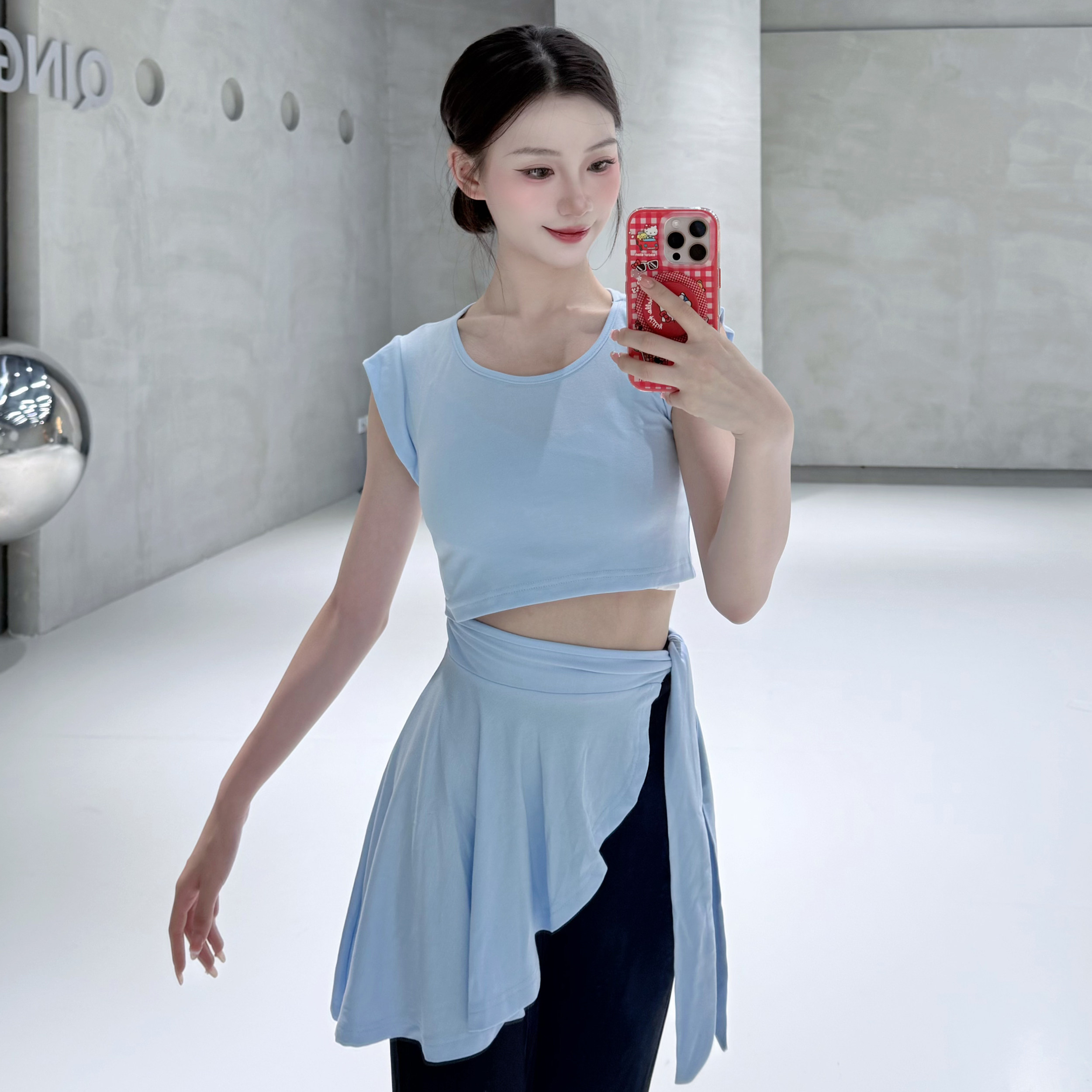 现代舞身韵短袖芭蕾拉丁绑带假两件上衣中国古典舞蹈形体练功服女