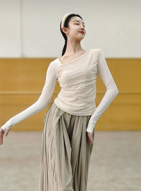 宸迪秋冬现代舞蹈服网纱斜领套装长袖上衣练功服古典舞艺考形体服