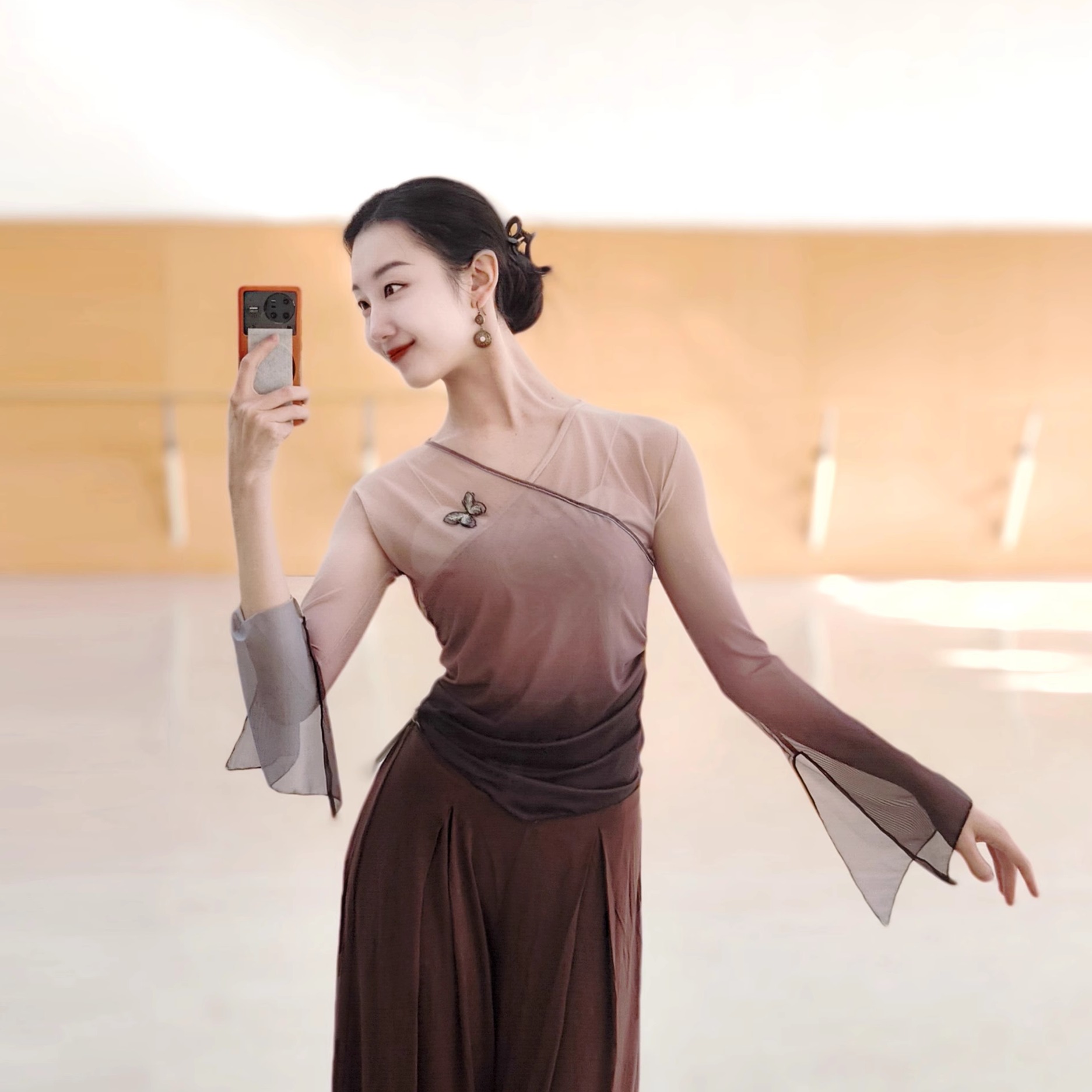 古典舞身韵飘逸仙气纱衣练功服中国舞成人形体舞蹈服装上衣汉唐风