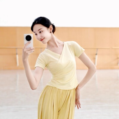 现代舞短袖上衣古典舞练功服夏季中国舞服女修身V领瑜伽舞蹈衣服