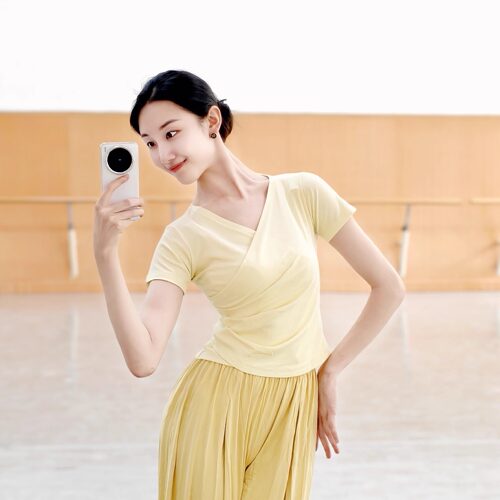 现代舞短袖上衣古典舞练功服夏季中国舞服女修身V领瑜伽舞蹈衣服