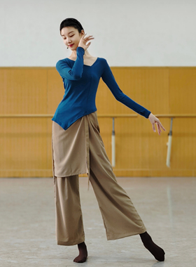 秋冬舞蹈练功服现代舞服装黑色艺考形体服女纯棉古典舞上衣长袖