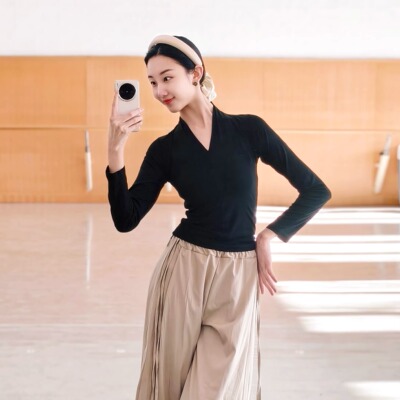 黑色舞蹈上衣长袖2025新款古典舞服装形体训练服秋冬现代舞练功服