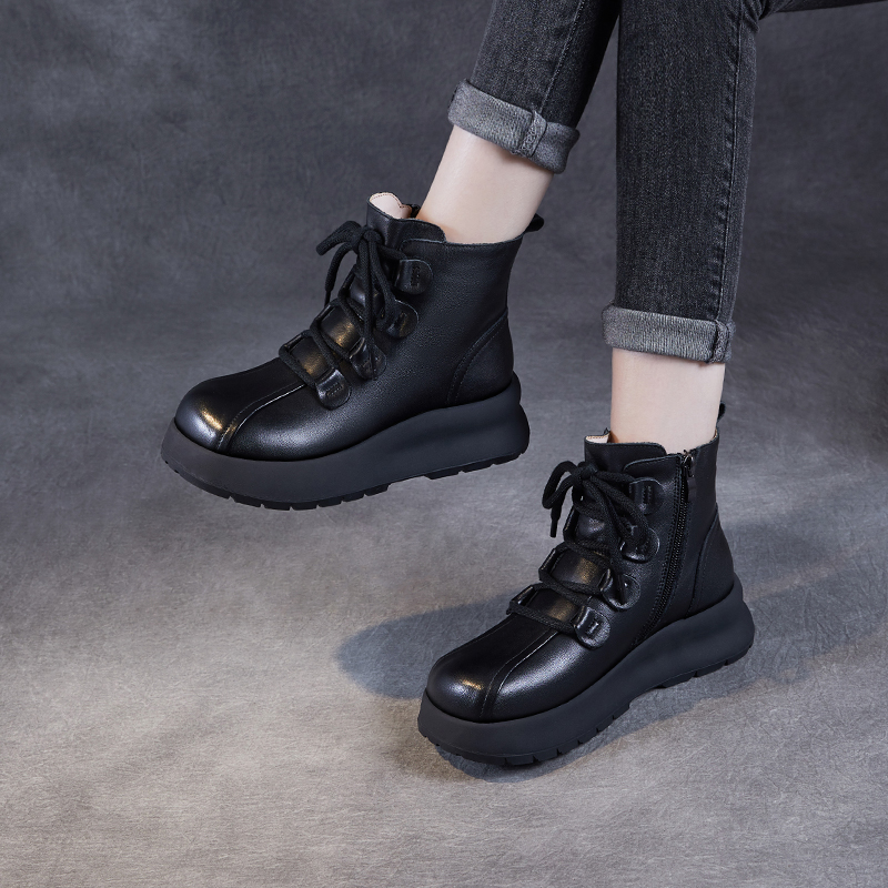 头层牛皮马丁靴冬季加绒保暖短靴