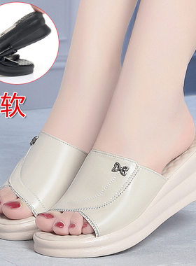 夏季真皮高跟厚底妈妈大码凉拖