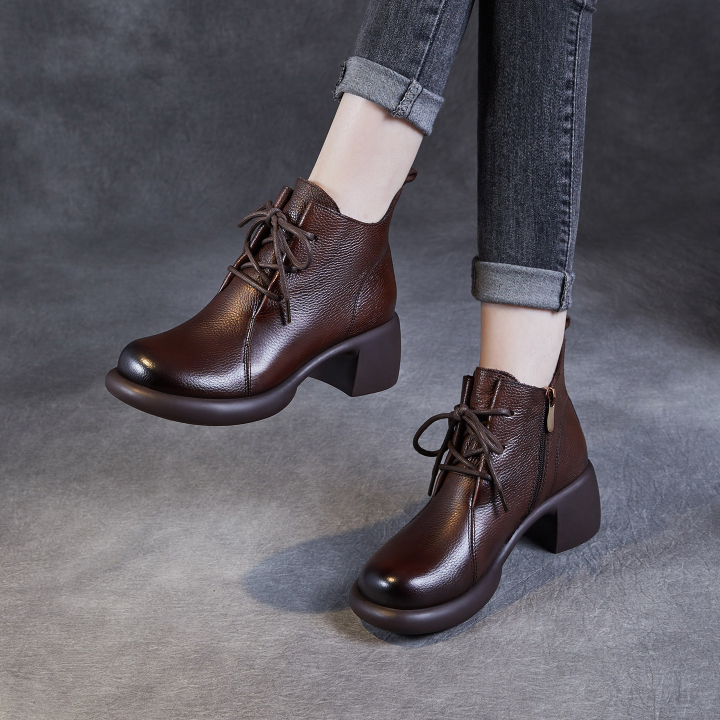 软底马丁靴女2025新款单靴加绒保暖棕色复古英伦风真皮粗跟短靴子,女鞋,马丁靴,淘宝优惠券,粉丝福利购,淘宝优惠卷